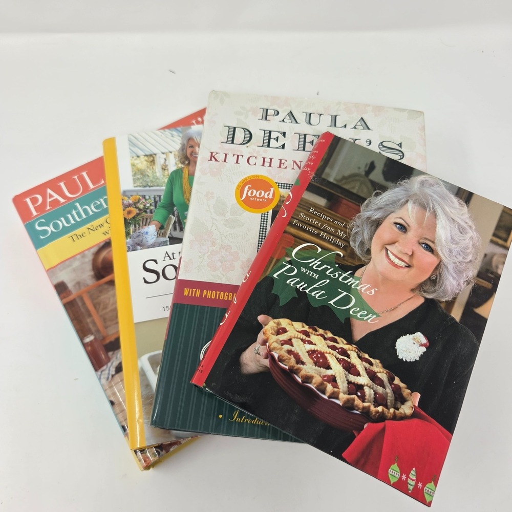 Lot of 4 Paula Deen Hardcover Cookbooks - Christmas, Kitchen Classics, At Home